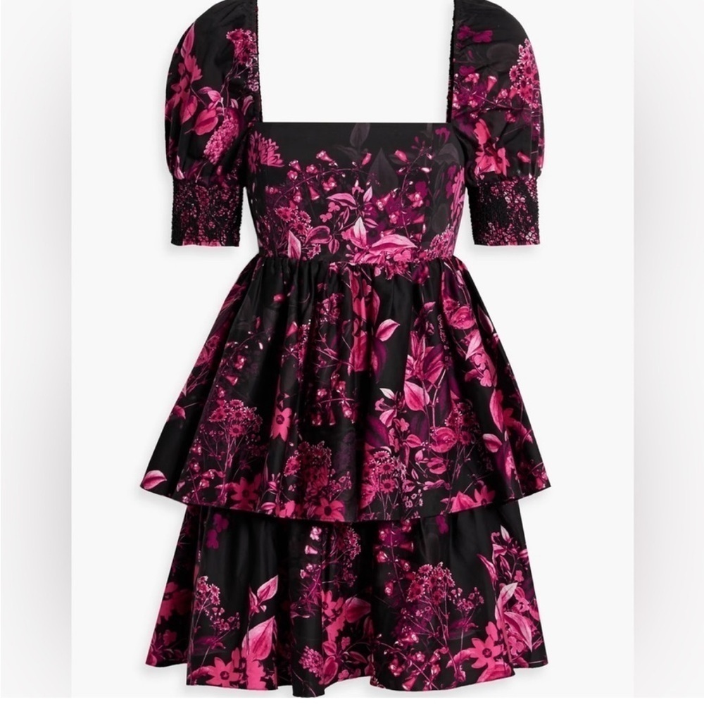 ALICE + OLIVIA Emmalou Stretch Cotton Tiered Minidress - Picture 3 of 8